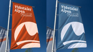 Ybbstaler Alpen Logo auf Flaggen